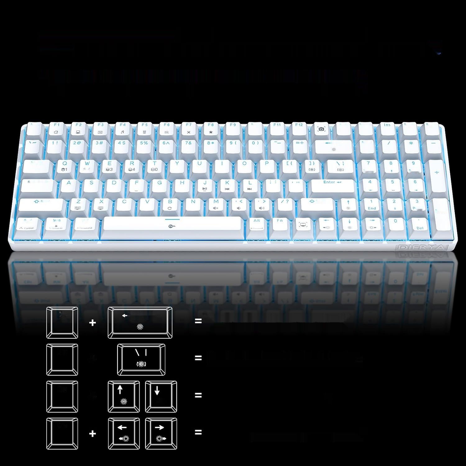 Dierya DK98se, QWERTY, klawiatura mechaniczna 98 klawiszy, przełączniki niebieskie