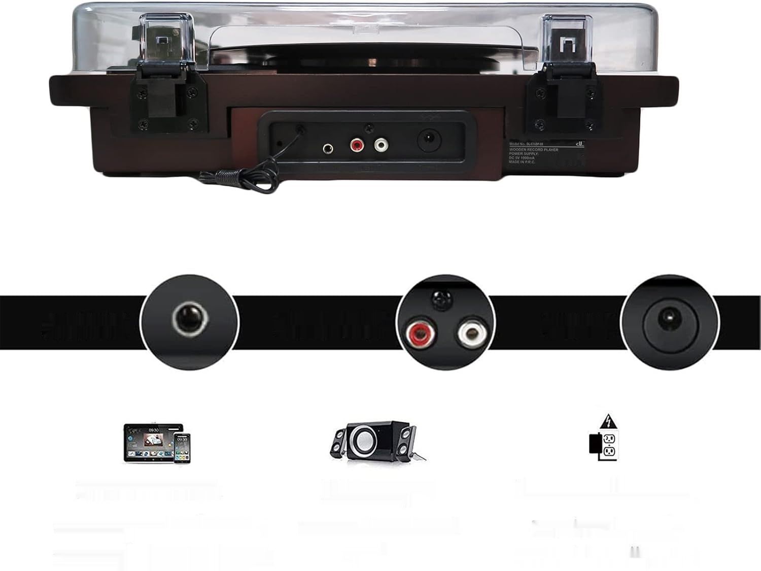 Gramofon Bluetooth z radiem FM, USB/SD, 3 prędkości, RCA, AUX