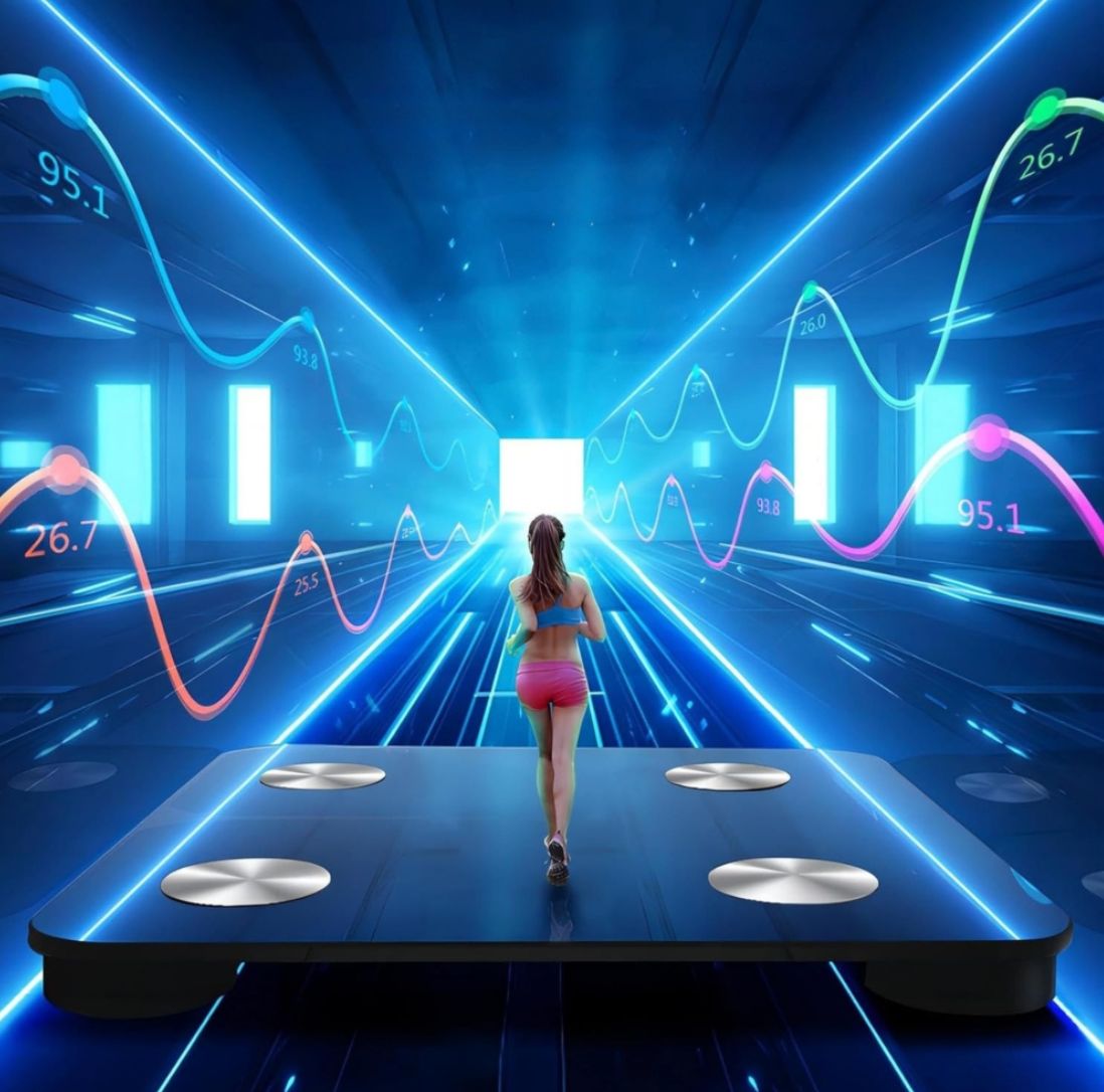 Foryond Cyfrowa Waga z Tkanką Tłuszczową, Bluetooth, Do 180 kg, Czarna