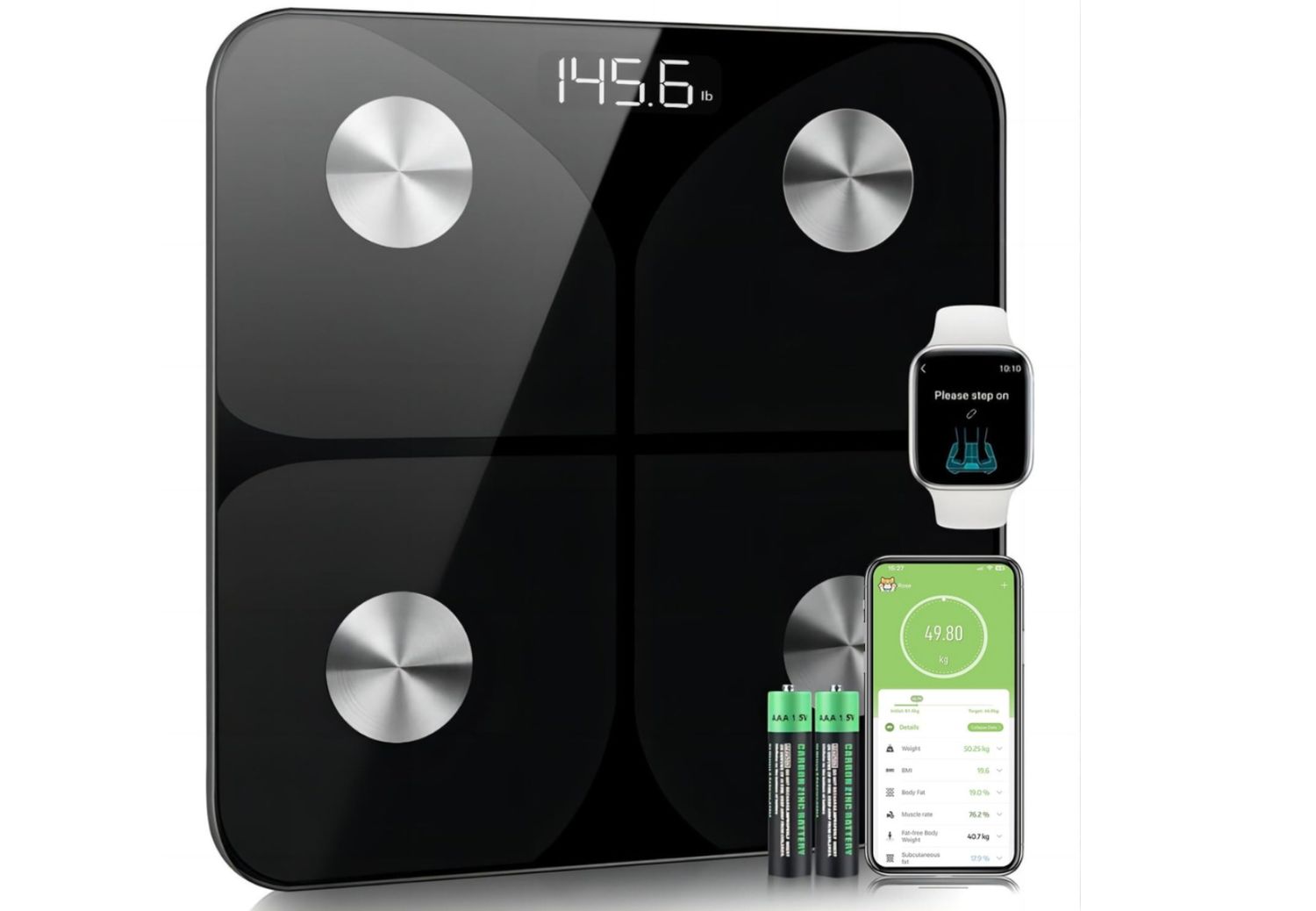 Foryond Cyfrowa Waga z Tkanką Tłuszczową, Bluetooth, Do 180 kg, Czarna