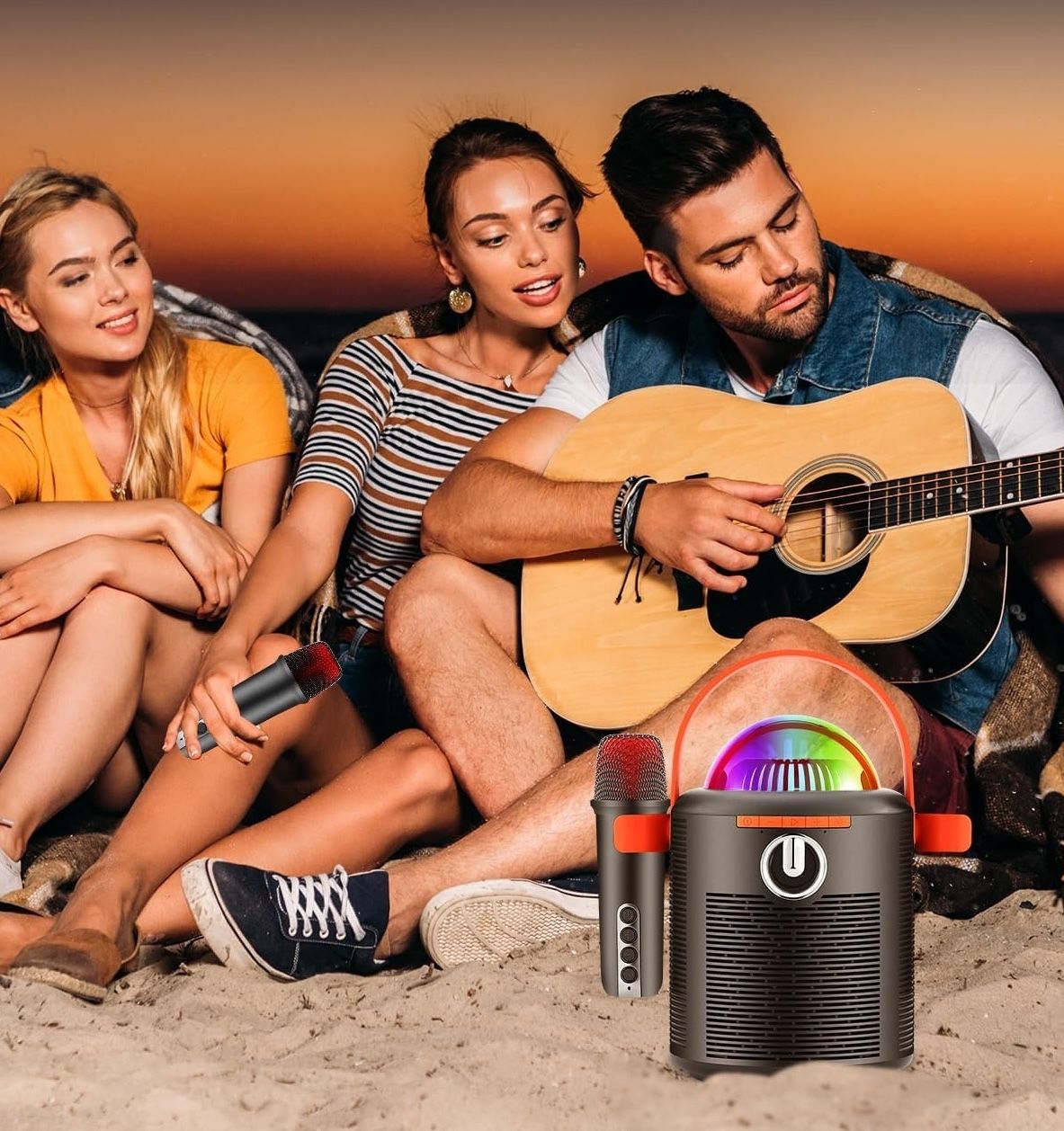 ALPOWL Maszyna do karaoke Bluetooth: głośnik, 2 mikrofony, AUX/USB/TF.