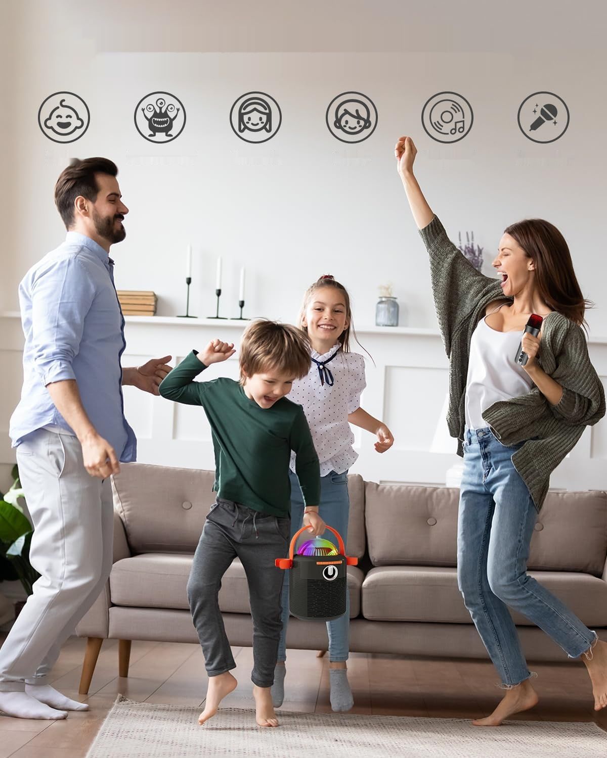 ALPOWL Maszyna do karaoke Bluetooth: głośnik, 2 mikrofony, AUX/USB/TF.