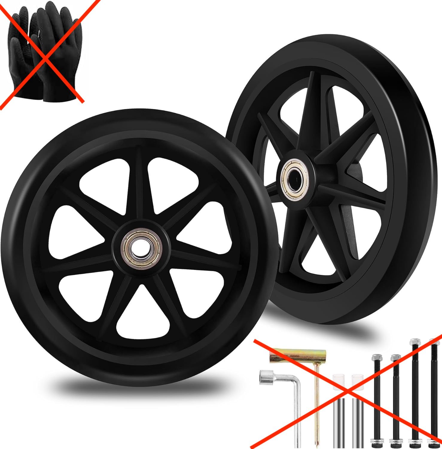 Zestaw 2szt 6&quot; Solid Spare Wheels – gumowe, odporne PU Tires, antypoślizgowe.