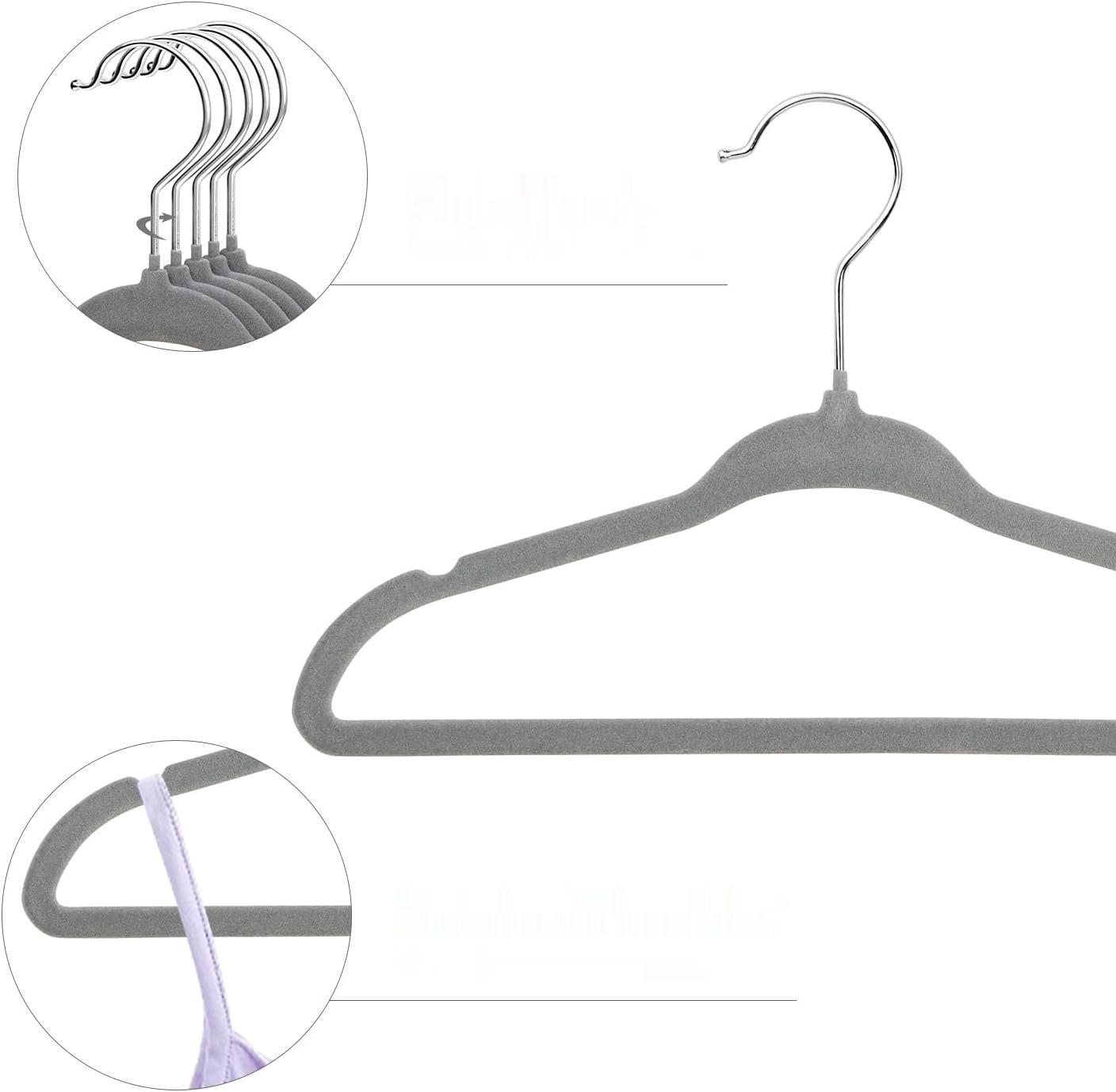 ManGotree Wieszaki Aksamitne dla Dzieci, 15 Sztuk Antypoślizgowe (Szare)