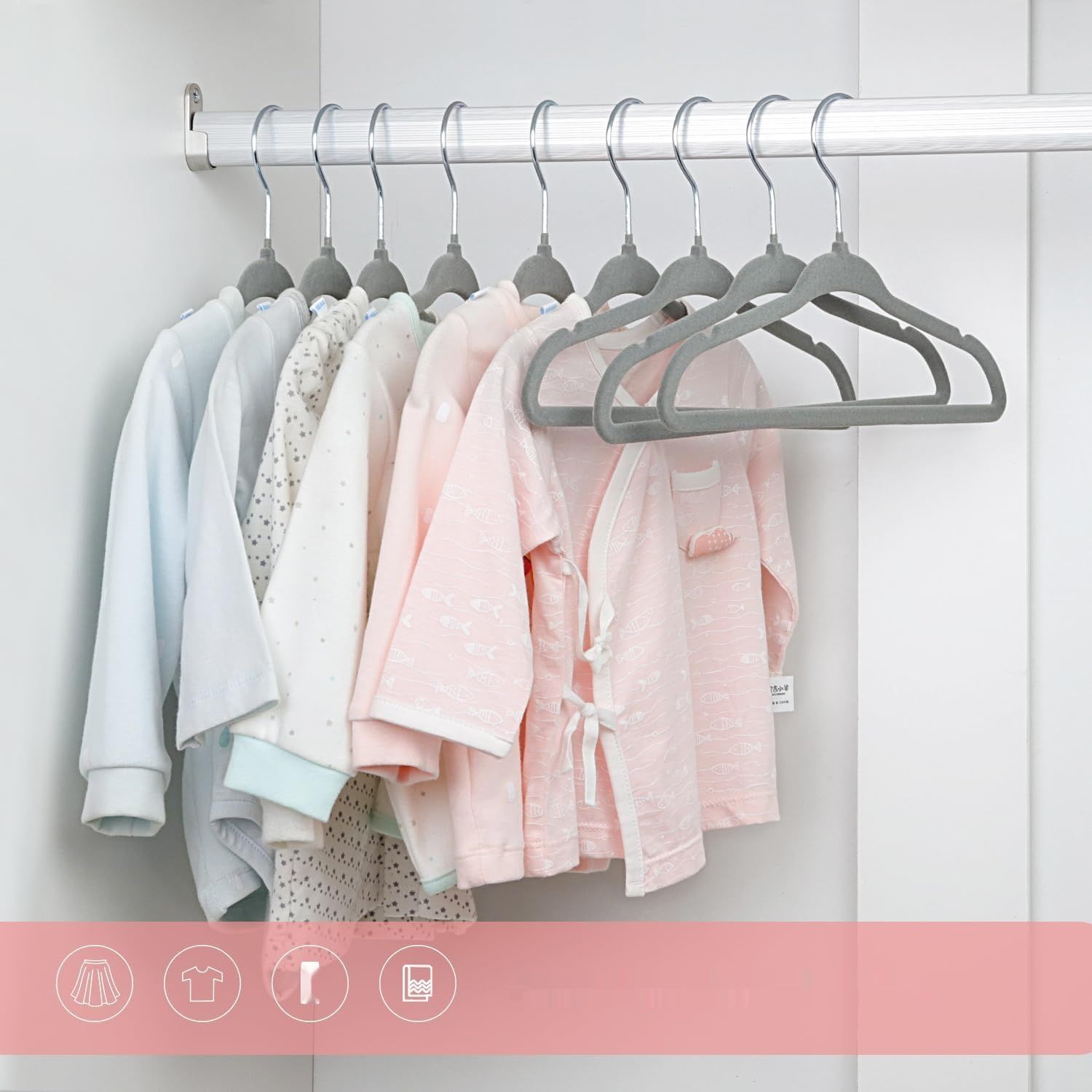 ManGotree Wieszaki Aksamitne dla Dzieci, 15 Sztuk Antypoślizgowe (Szare)