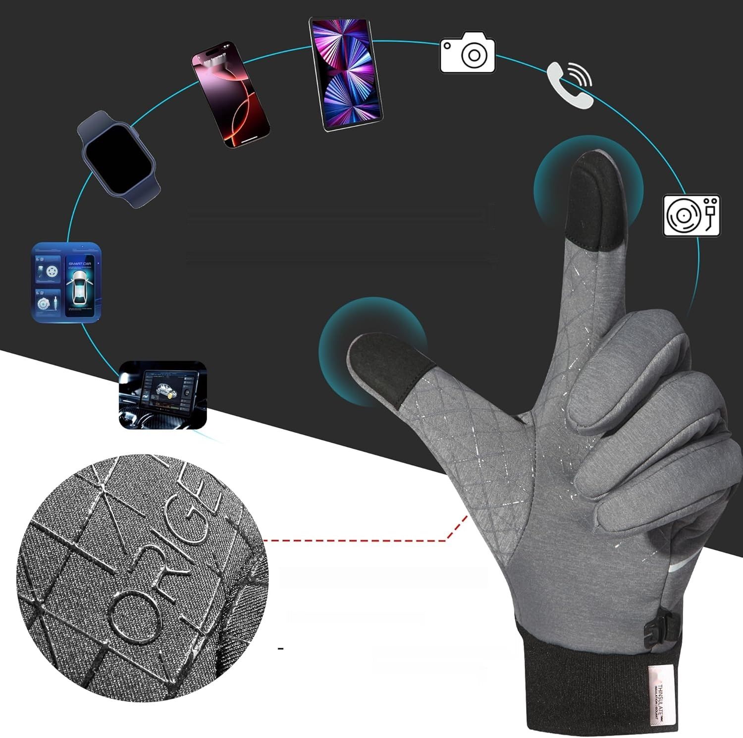 Origem Thermo 3M Thinsulate wodoodporne ocieplane rękawiczki dotykowe