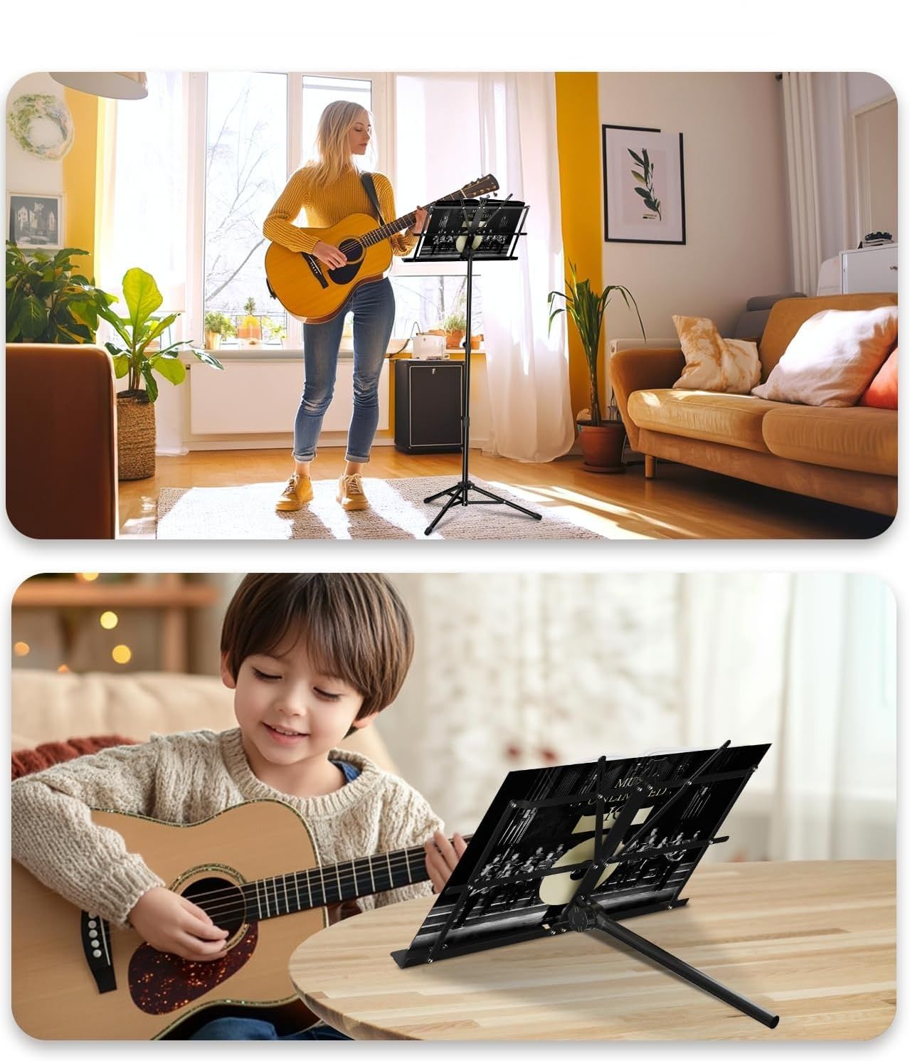 K KASONIC 2 w 1 składany stojak na nuty/stojak na książki, przenośny