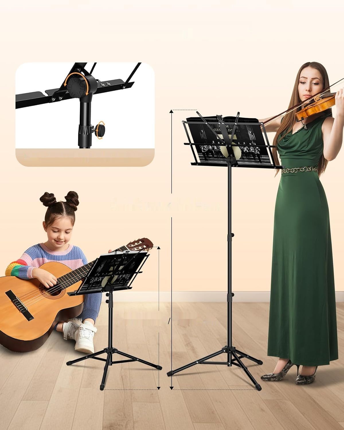 K KASONIC 2 w 1 składany stojak na nuty/stojak na książki, przenośny
