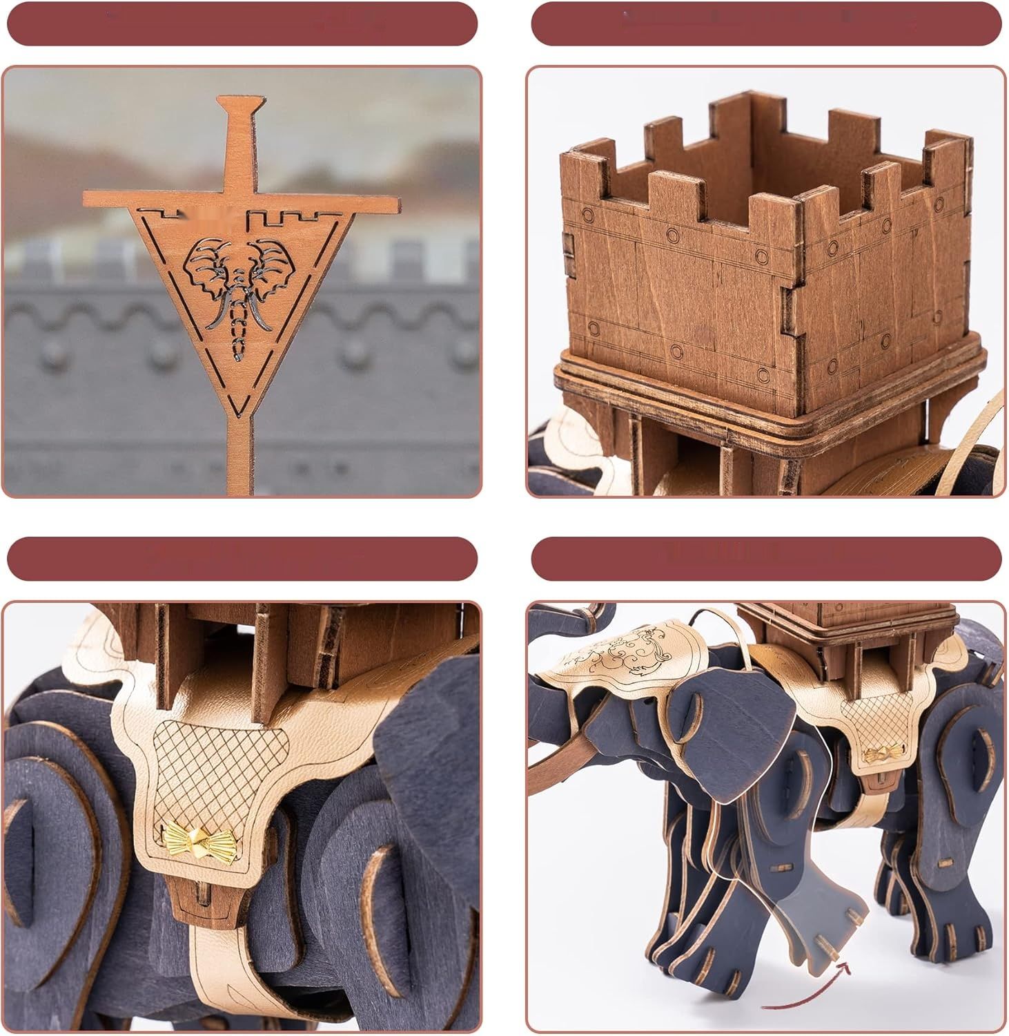 RoWood 3D puzzle wojenny słoń, drewniany model dla dorosłych do budowania