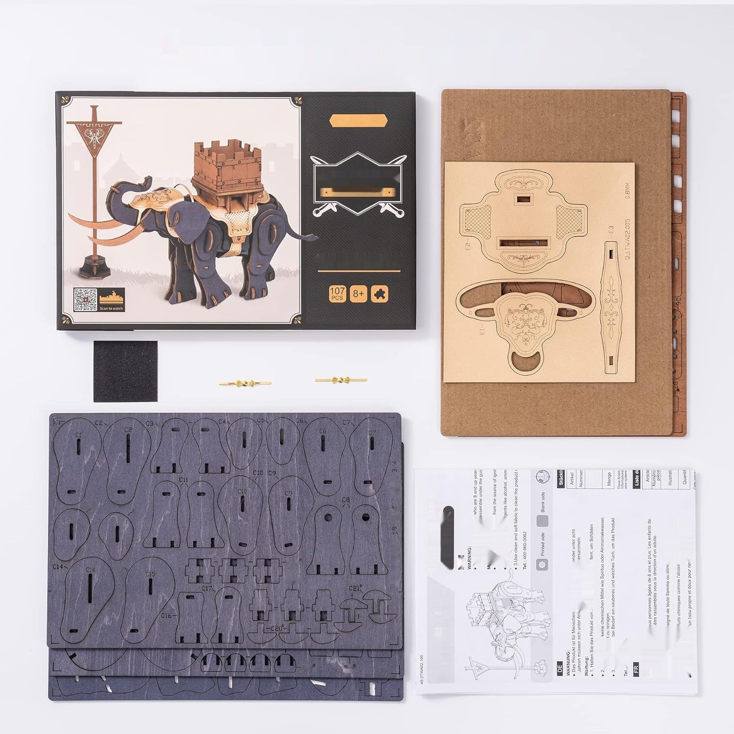 RoWood 3D puzzle wojenny słoń, drewniany model dla dorosłych do budowania