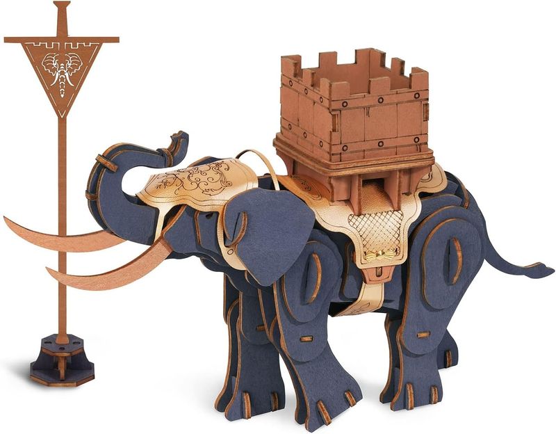 RoWood 3D puzzle wojenny słoń, drewniany model dla dorosłych do budowania