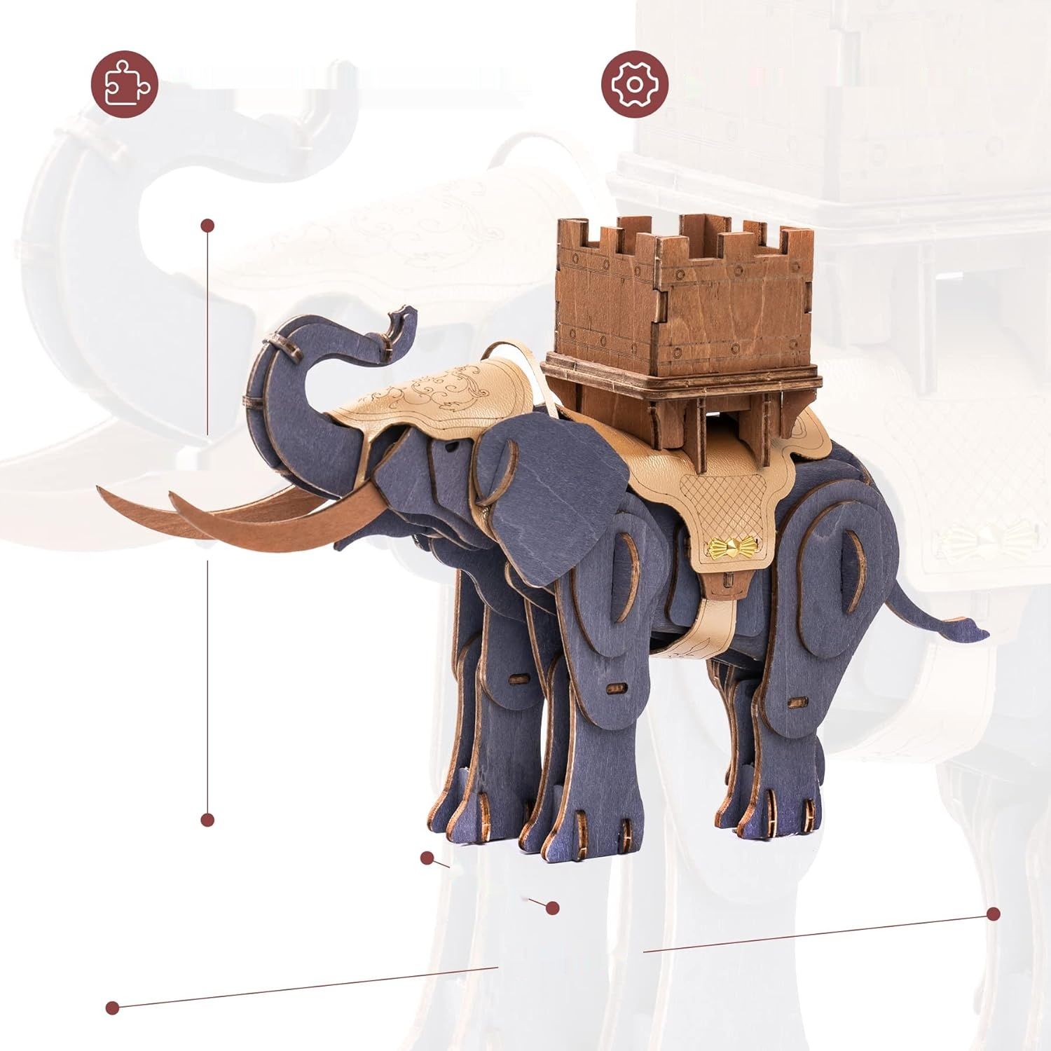 RoWood 3D puzzle wojenny słoń, drewniany model dla dorosłych do budowania