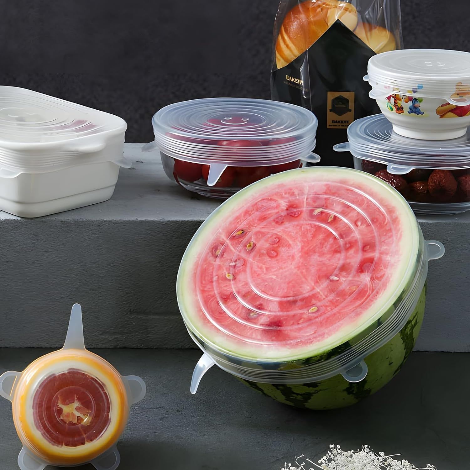 Zestaw 12 elastycznych silikonowych pokrywek uniwersalnych do misek