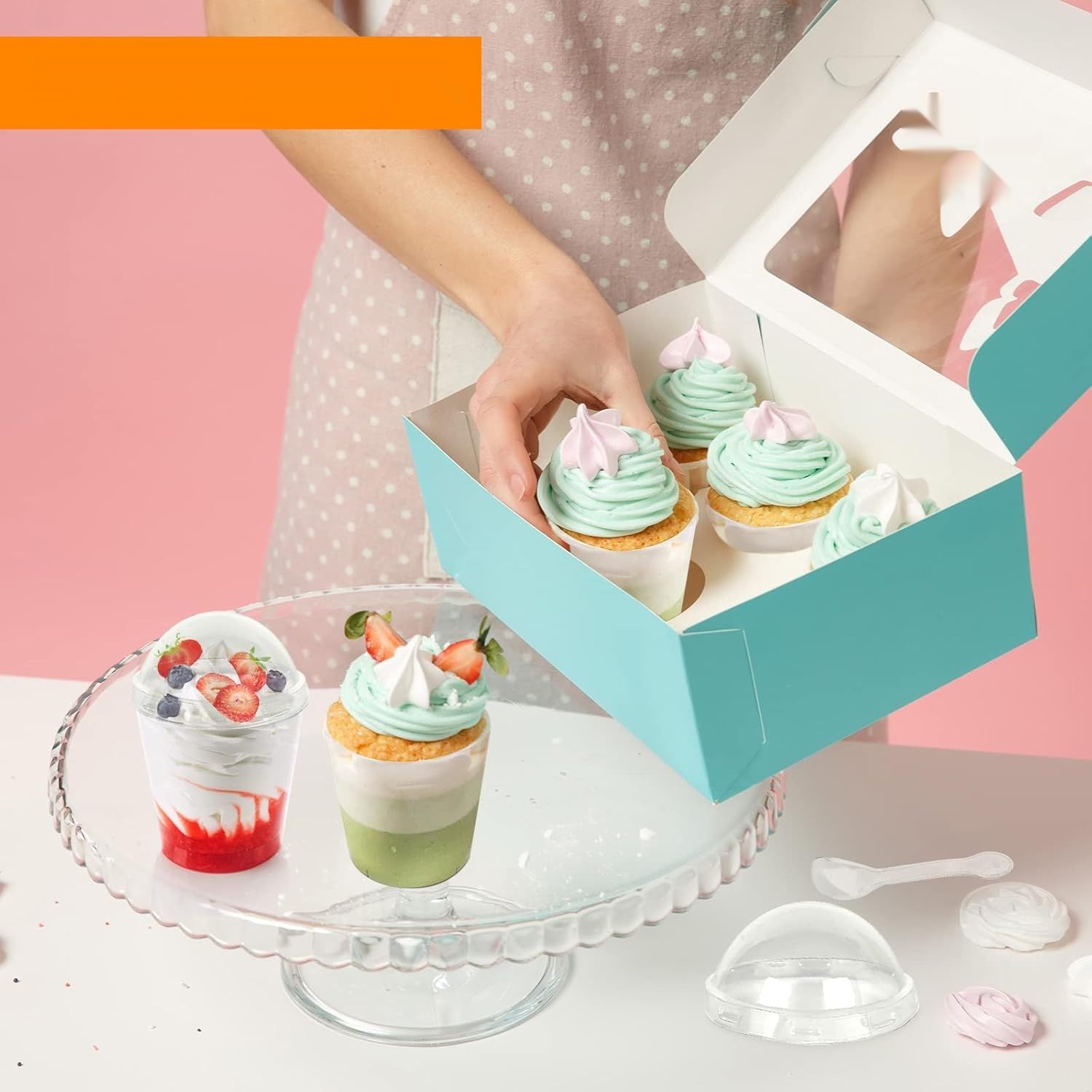 CoKeeSun Zestaw  Kubków Deserowych z Pokrywkami i Łyżeczkami, 200 ml