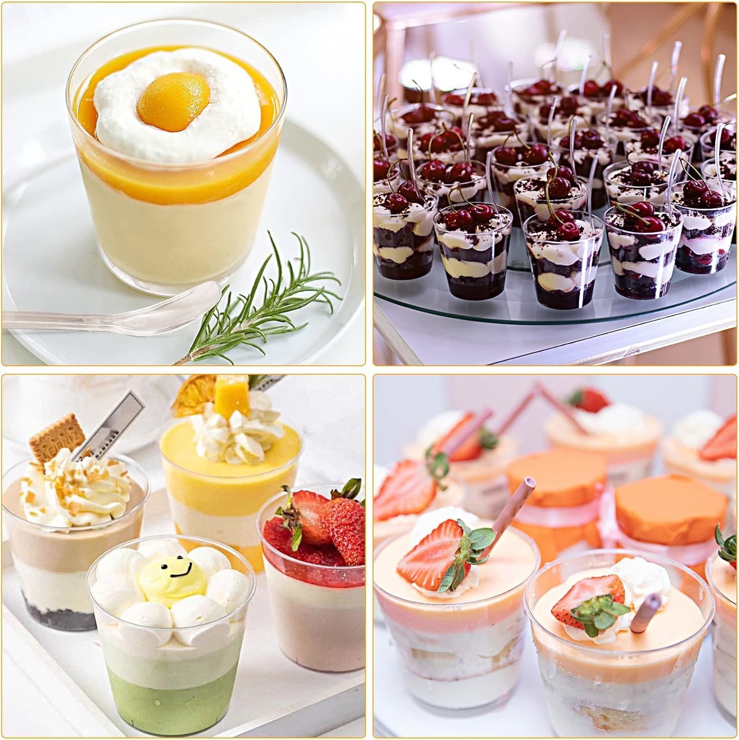 CoKeeSun Zestaw  Kubków Deserowych z Pokrywkami i Łyżeczkami, 200 ml