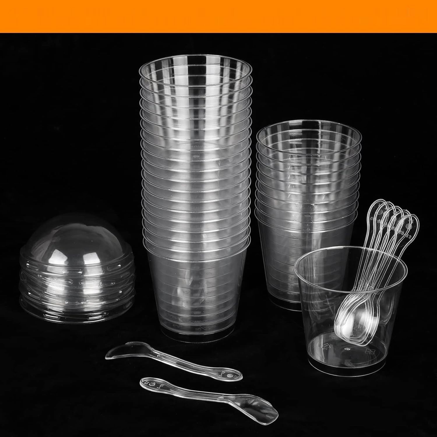 CoKeeSun Zestaw  Kubków Deserowych z Pokrywkami i Łyżeczkami, 200 ml