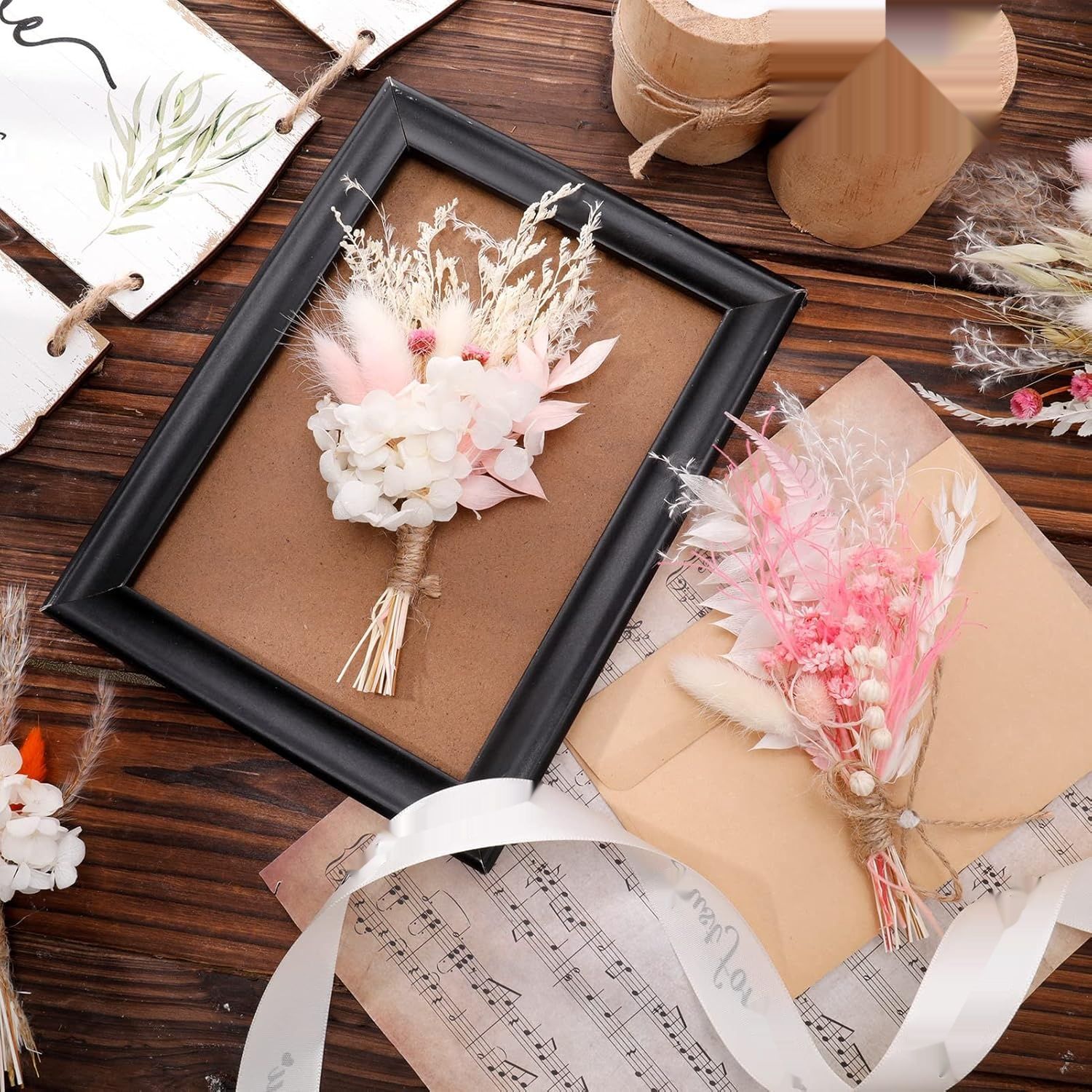 Heyu-Lotus Zestaw 6 mini bukietów suszonych kwiatów gypsophila, DIY.