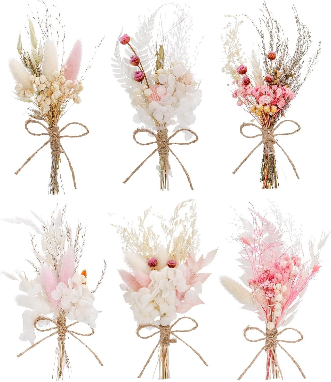 Heyu-Lotus Zestaw 6 mini bukietów suszonych kwiatów gypsophila, DIY.