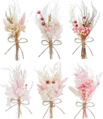 Heyu-Lotus Zestaw 6 mini bukietów suszonych kwiatów gypsophila, DIY.