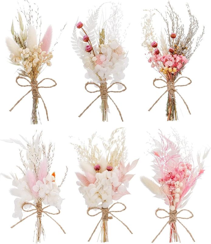 Heyu-Lotus Zestaw 6 mini bukietów suszonych kwiatów gypsophila, DIY.