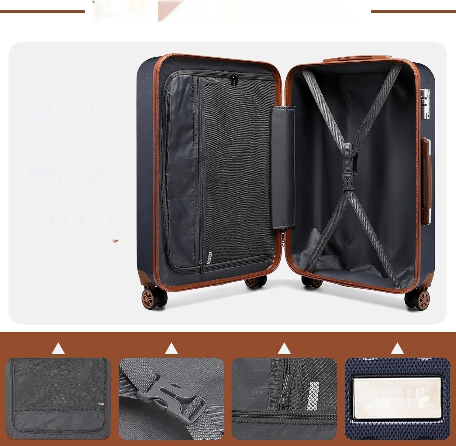 Kono Walizka kabinowa 76 cm z zamkiem TSA i 4 kółkami (Niebieska)