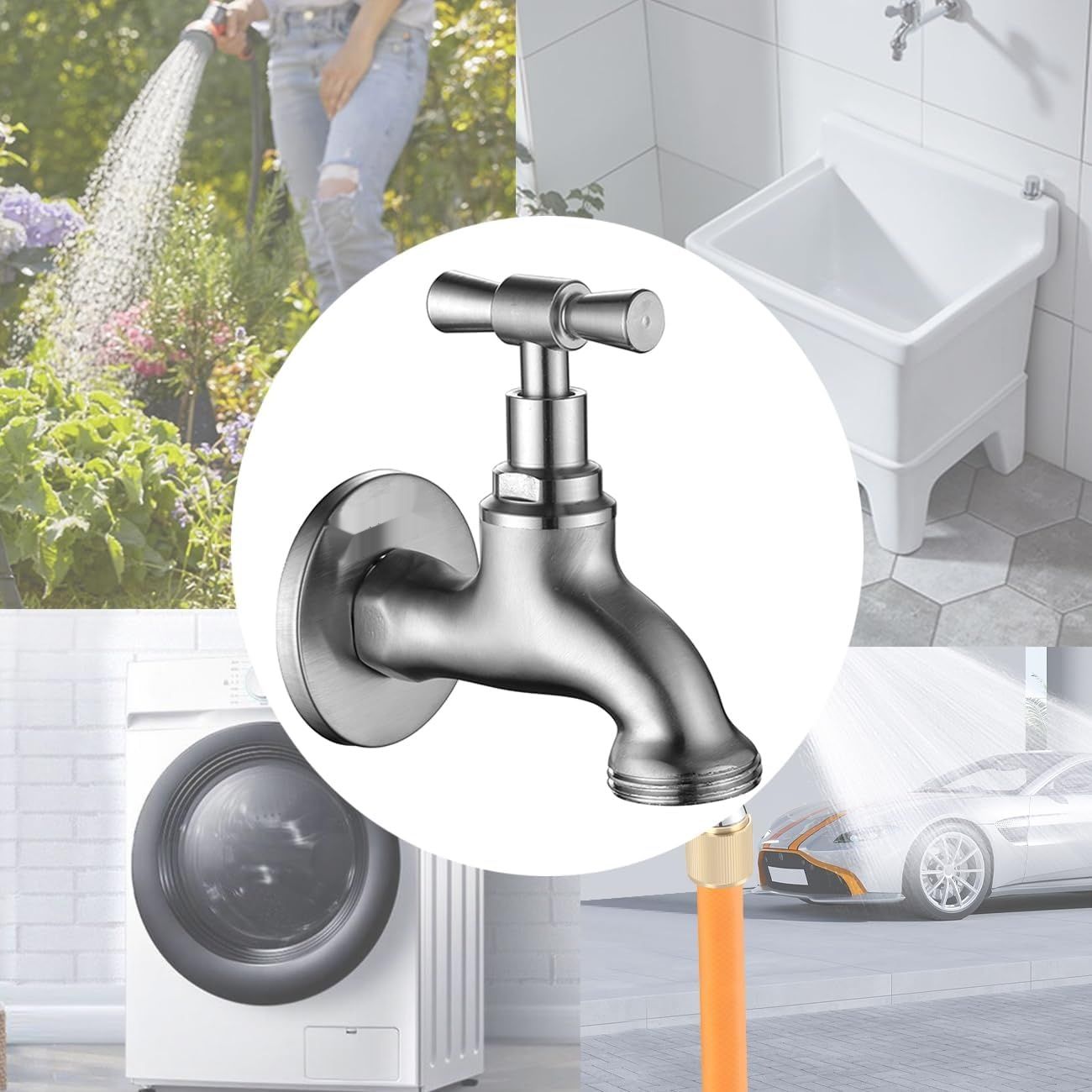 Tondiy Outlet Kran 1/2 cal SUS304 stal, matowy, z adapterem 3/4 cal.