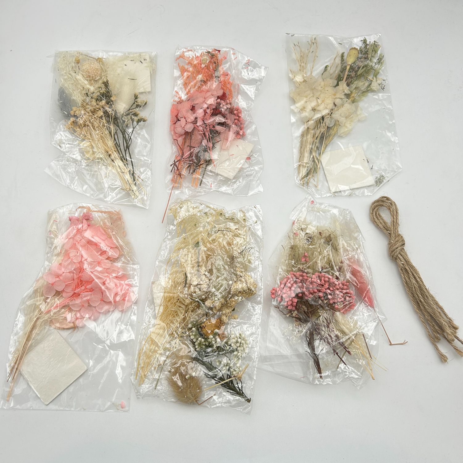 Heyu-Lotus Zestaw 6 mini bukietów suszonych kwiatów gypsophila, DIY.