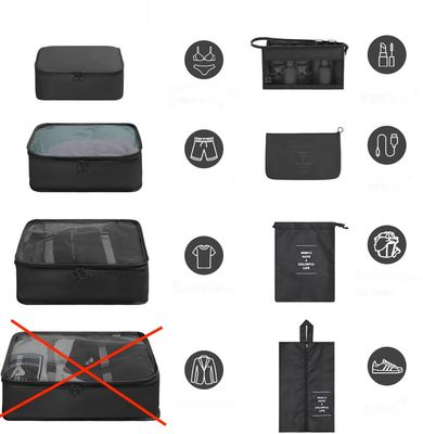 OSDUE Organizer do walizki, Zestaw 7 organizerów (Czarne)