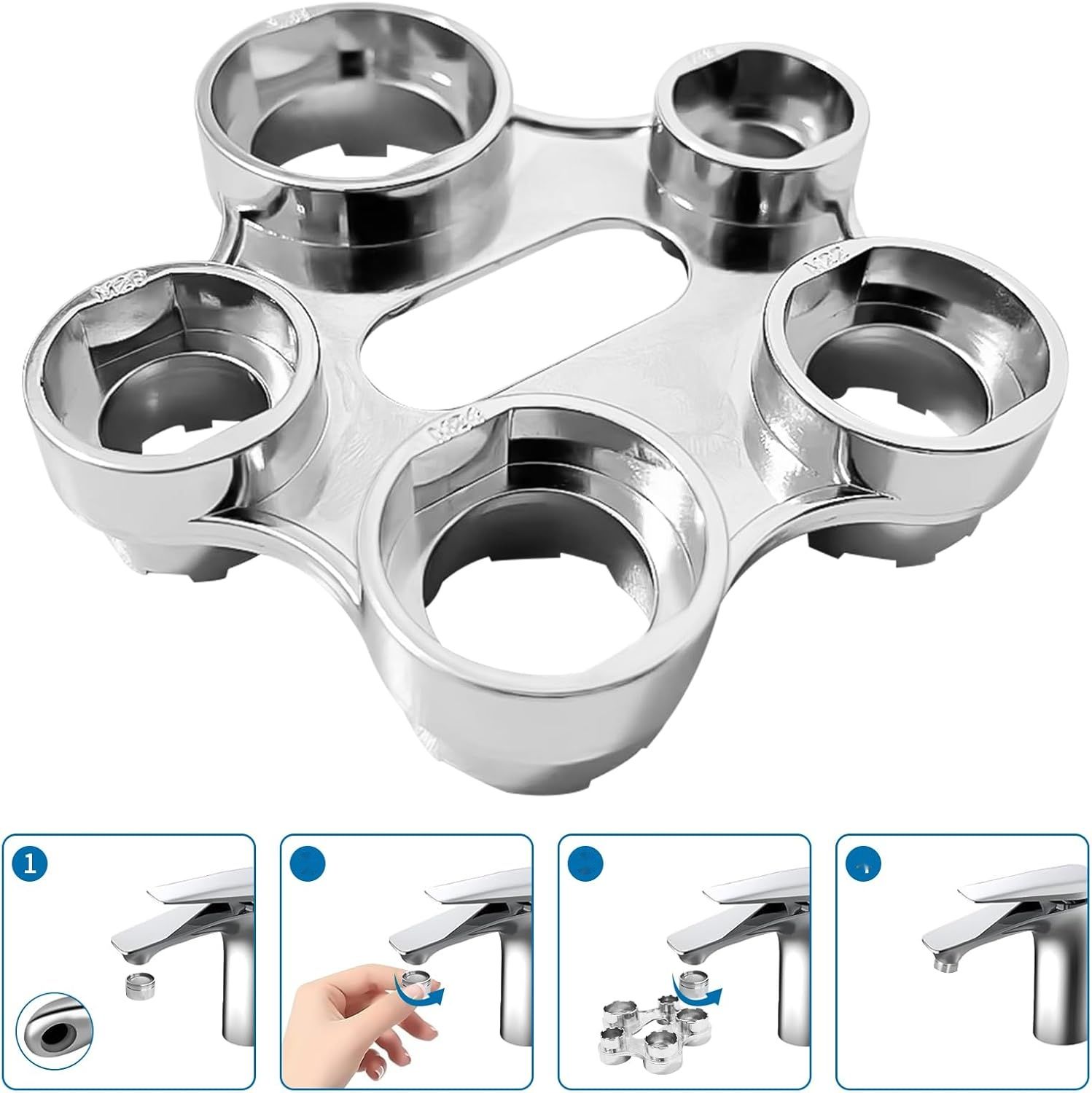 QILUCKY Klucz do montażu aeratora, 10 rozmiarów, stop cynku, srebrny