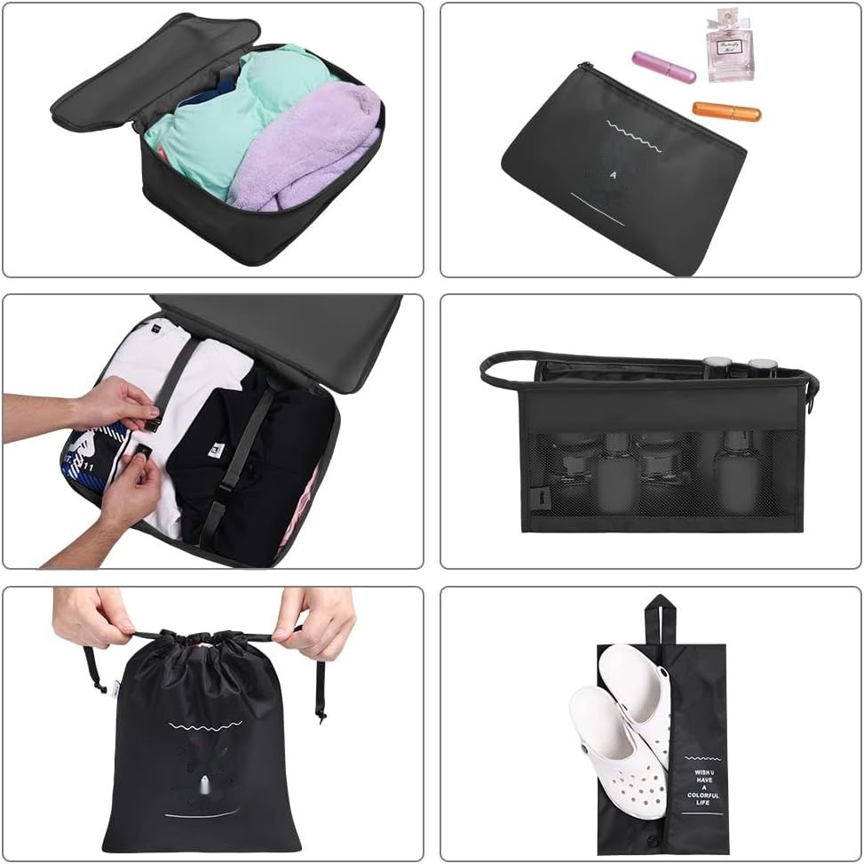 OSDUE Organizer do walizki, Zestaw 7 organizerów (Czarne)