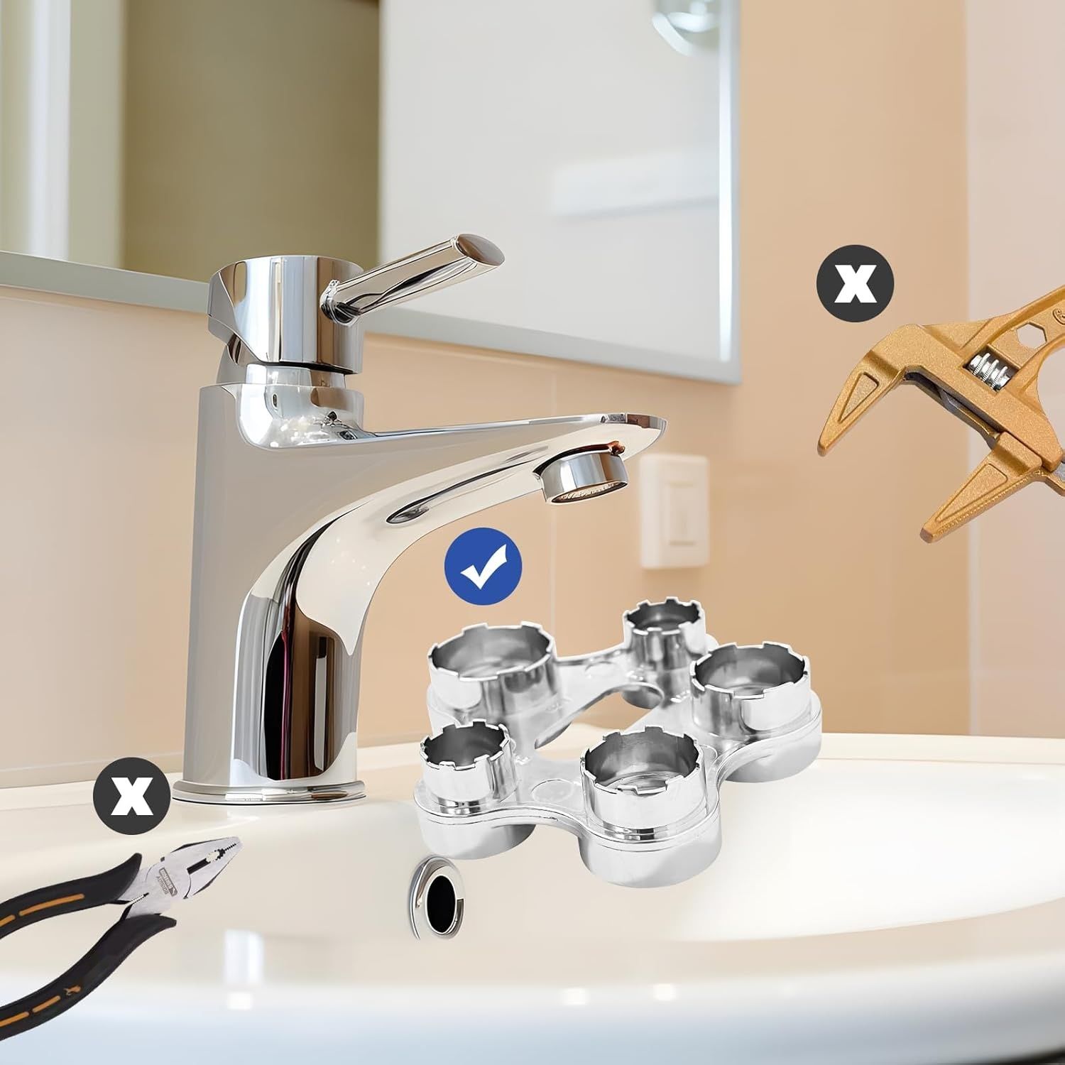 QILUCKY Klucz do montażu aeratora, 10 rozmiarów, stop cynku, srebrny