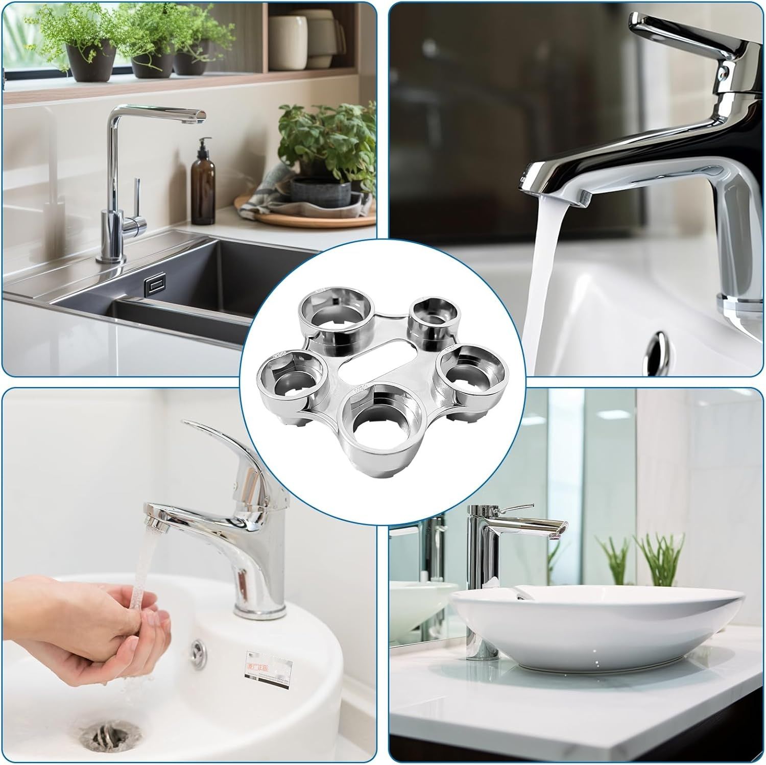 QILUCKY Klucz do montażu aeratora, 10 rozmiarów, stop cynku, srebrny