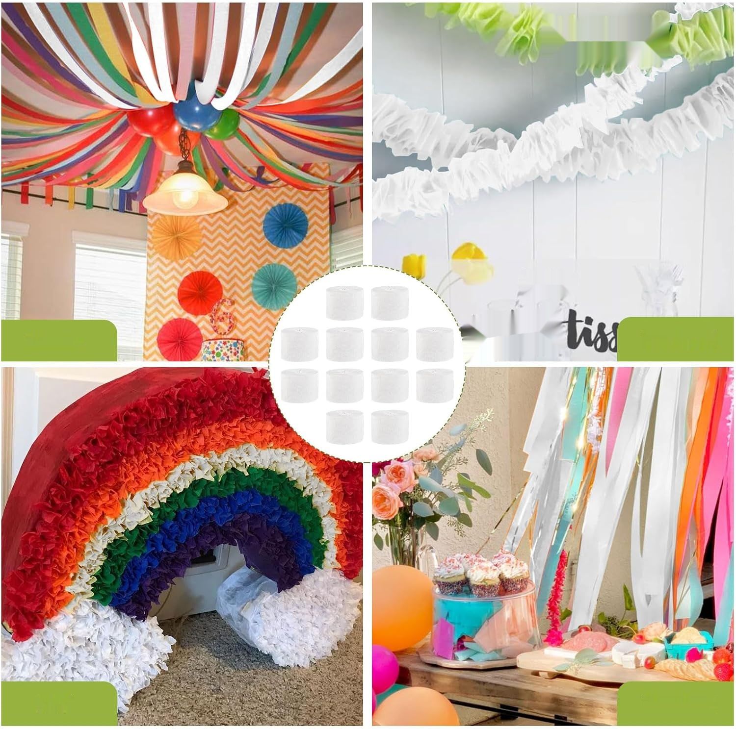 Biały Papier Krepowy do Dekoracji 12 rolek, 4,5 cm x 25 m