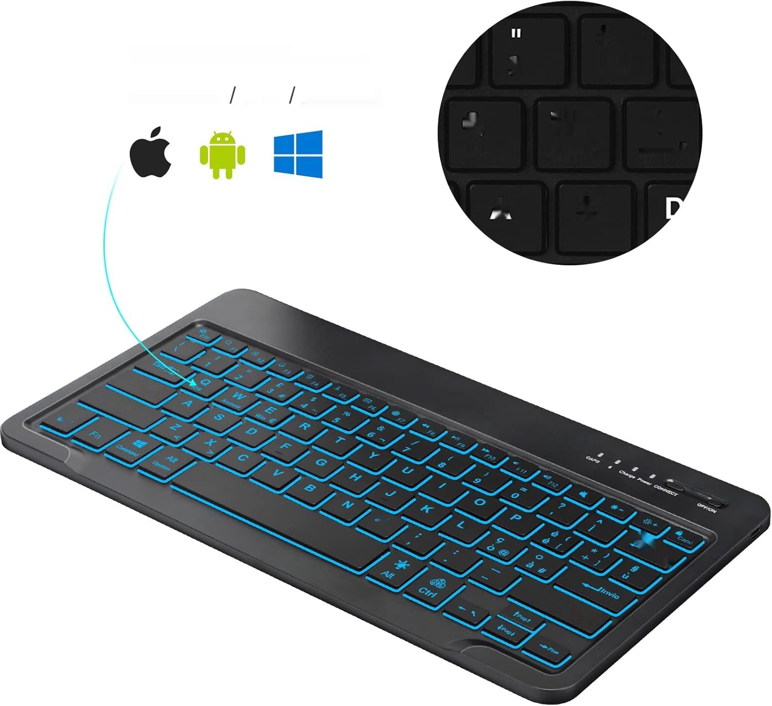 FOGARI Italiano Klawiatura Bluetooth Przenośna, Mini Podświetlana Klawiatura