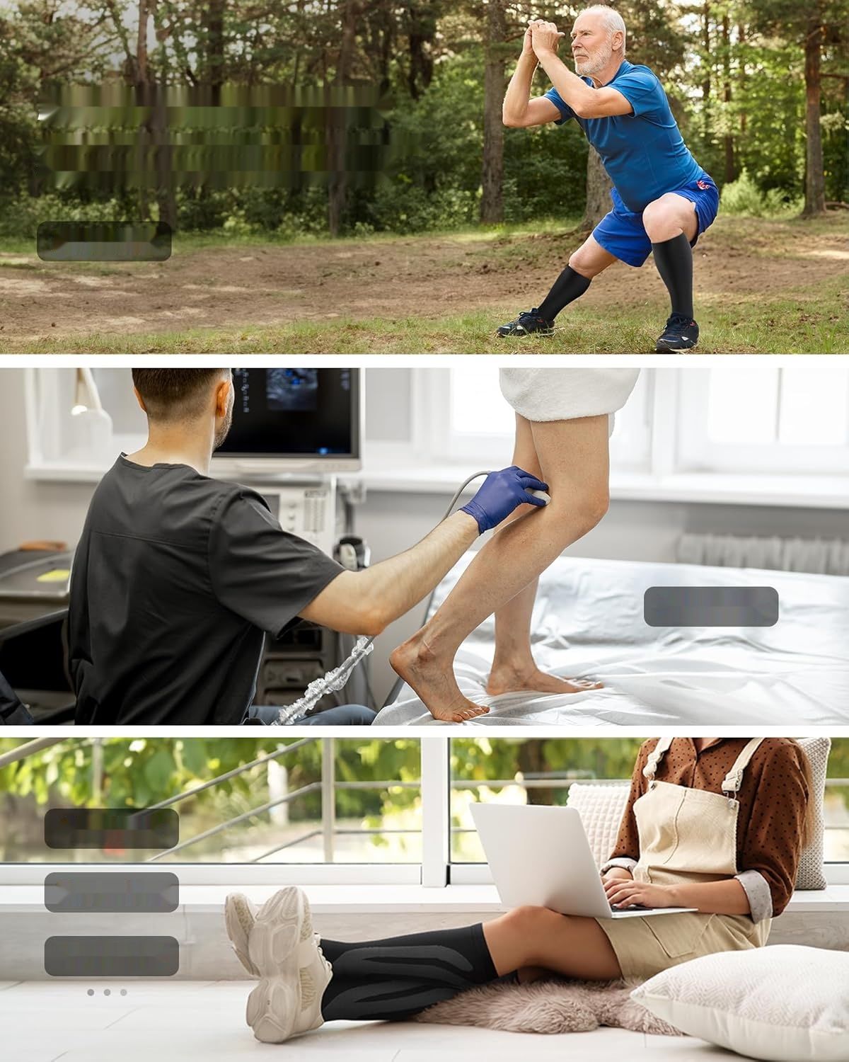 CAMBIVO 3 pary skarpet kompresyjnych, kolor szary, rozmiar XXL