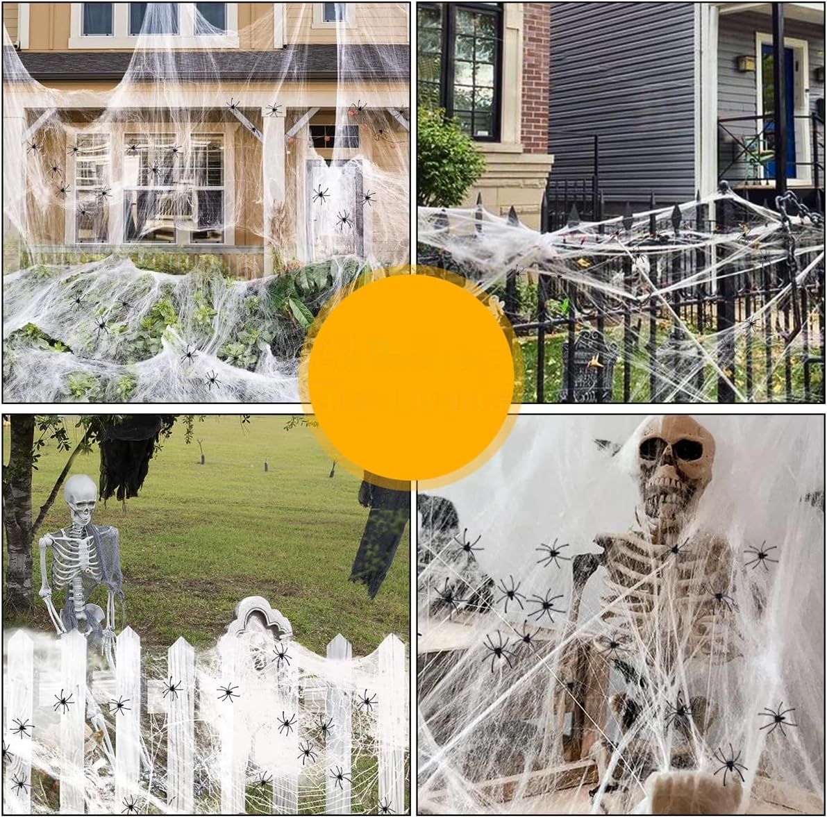 AMLOOPH Zestaw Dekoracji na Halloween - Pajęczyna, 300 g z 100 Pająkami