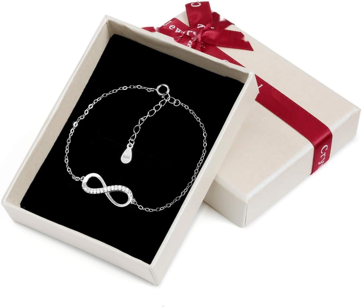 Damska bransoletka z cyrkonią, srebro 925, symbol nieskończoności.