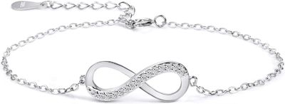 Damska bransoletka z cyrkonią, srebro 925, symbol nieskończoności.