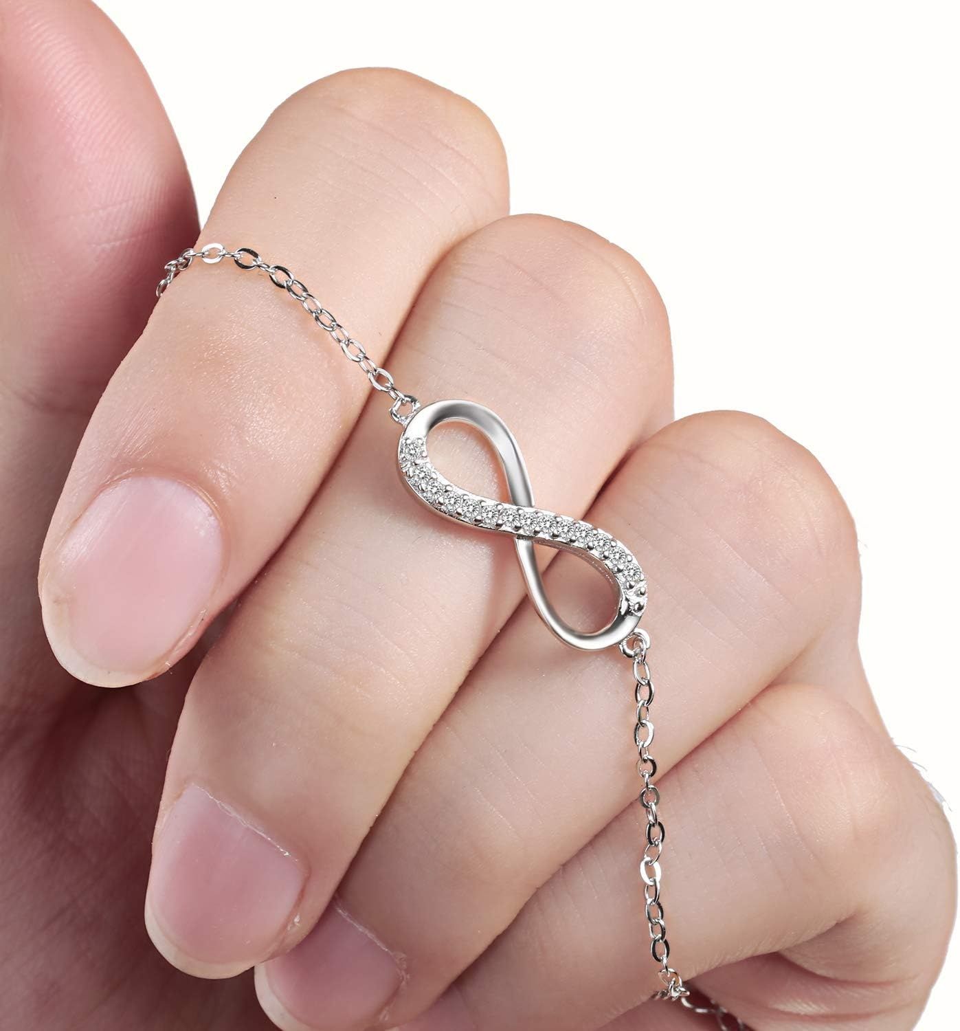 Damska bransoletka z cyrkonią, srebro 925, symbol nieskończoności.