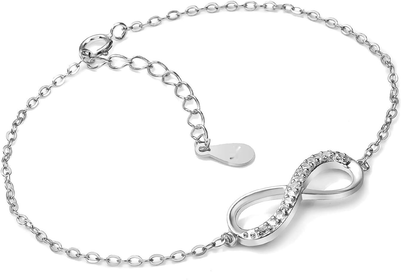 Damska bransoletka z cyrkonią, srebro 925, symbol nieskończoności.