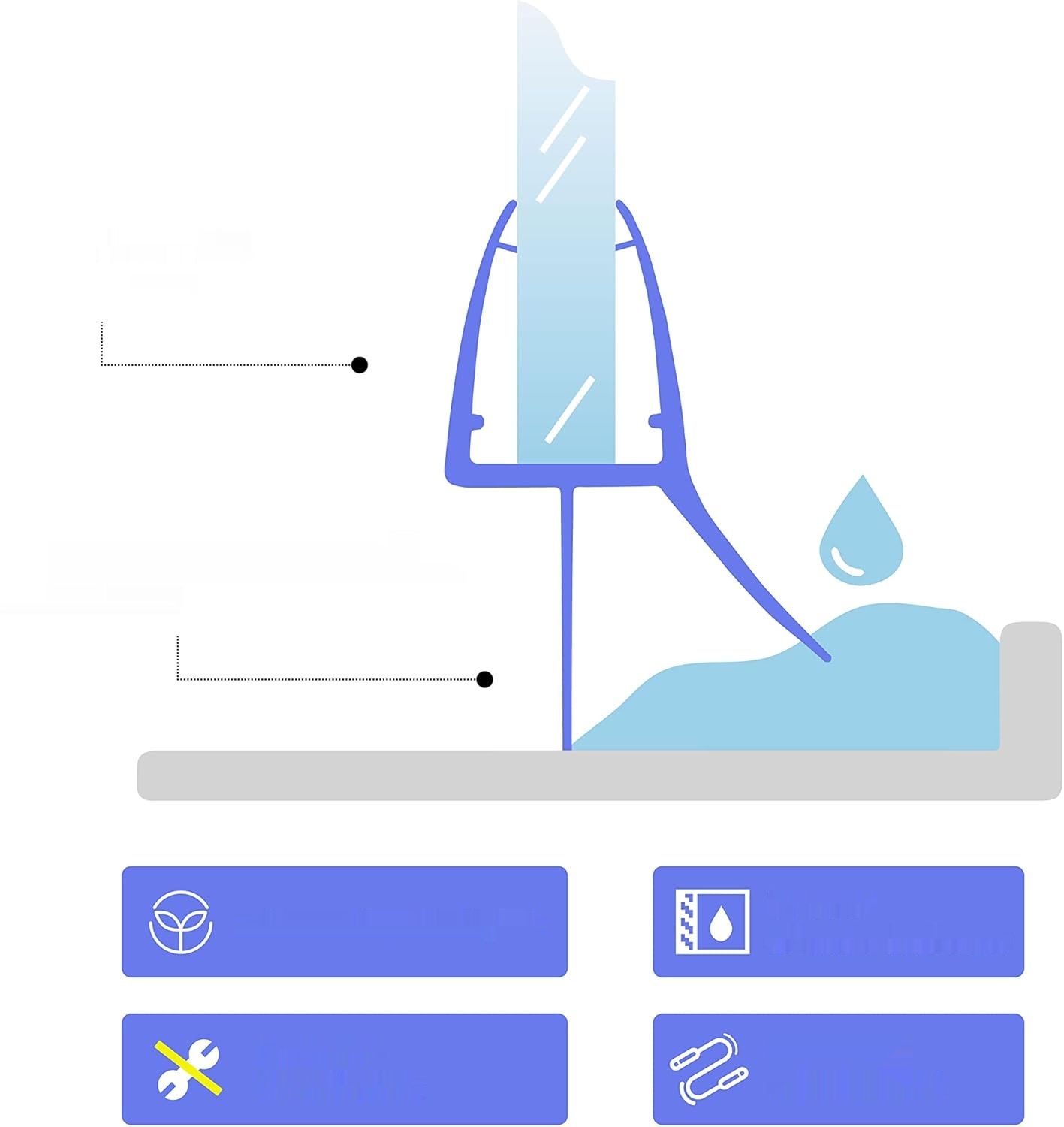 KOOBON Uszczelka prysznicowa wygięta, 2 x 60 cm, grubość szkła 6 mm