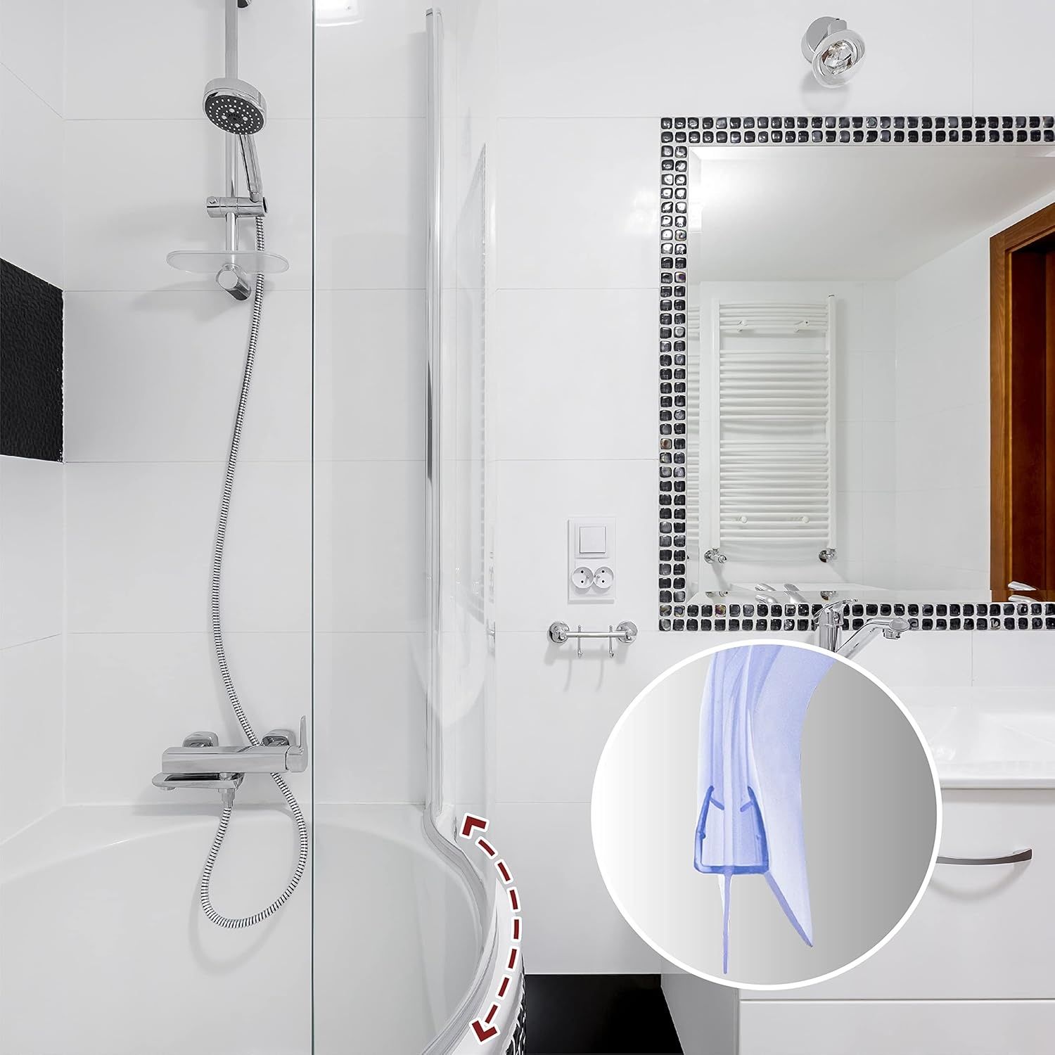 KOOBON Uszczelka prysznicowa wygięta, 2 x 60 cm, grubość szkła 6 mm