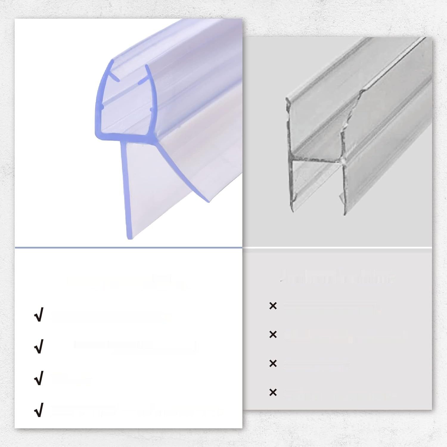 KOOBON Uszczelka prysznicowa wygięta, 2 x 60 cm, grubość szkła 6 mm