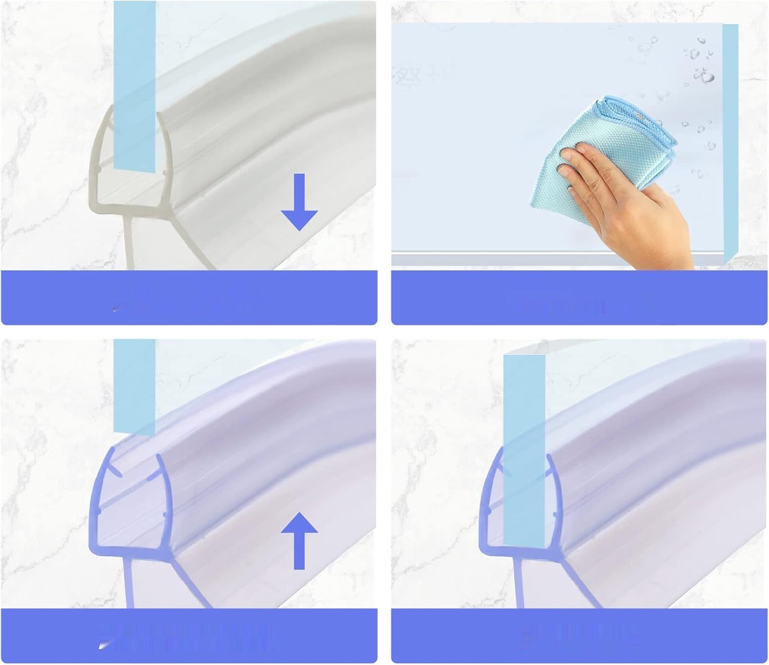 KOOBON Uszczelka prysznicowa wygięta, 2 x 60 cm, grubość szkła 6 mm