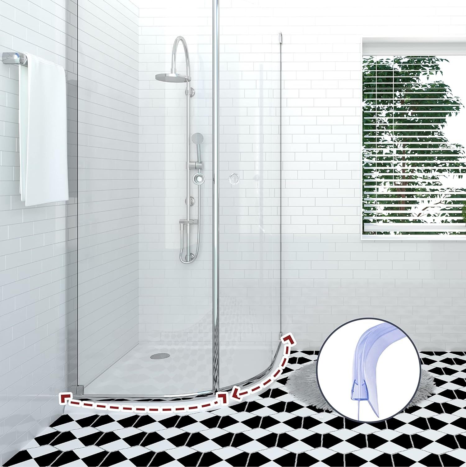 KOOBON Uszczelka prysznicowa wygięta, 2 x 60 cm, grubość szkła 6 mm