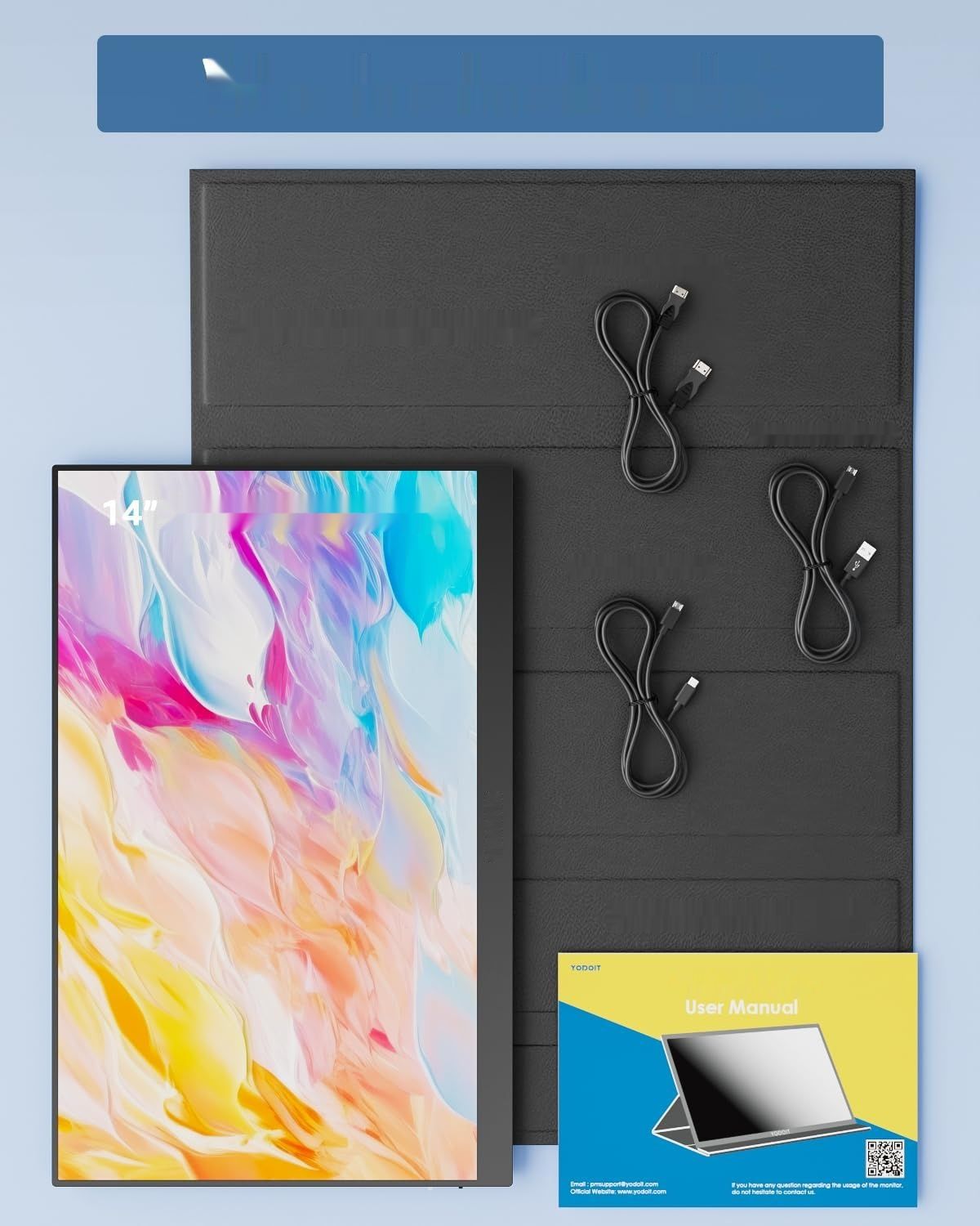 Yodoit Przenośny Monitor 14 Calowy - 1920 × 1080 FHD Wyświetlacz IPS