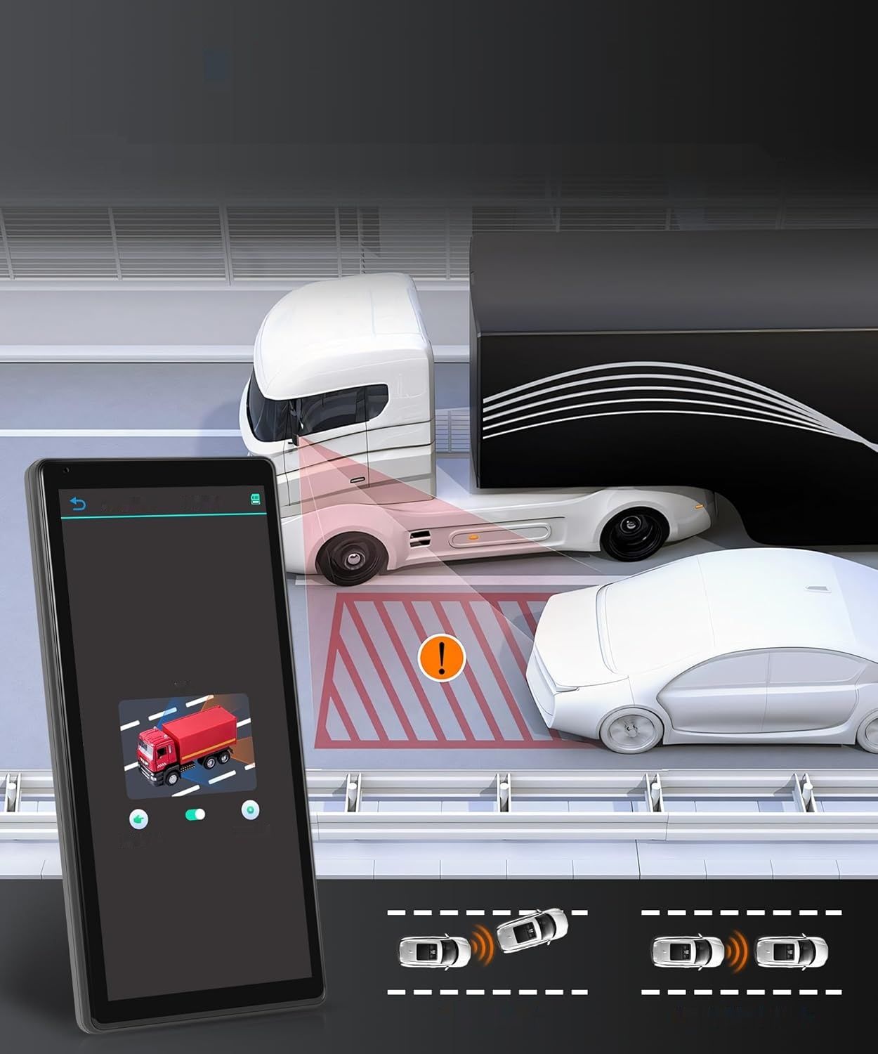 Lusterko wsteczne z pionowym ekranem do samochodów ciężarowych z 2 kamerami cofania