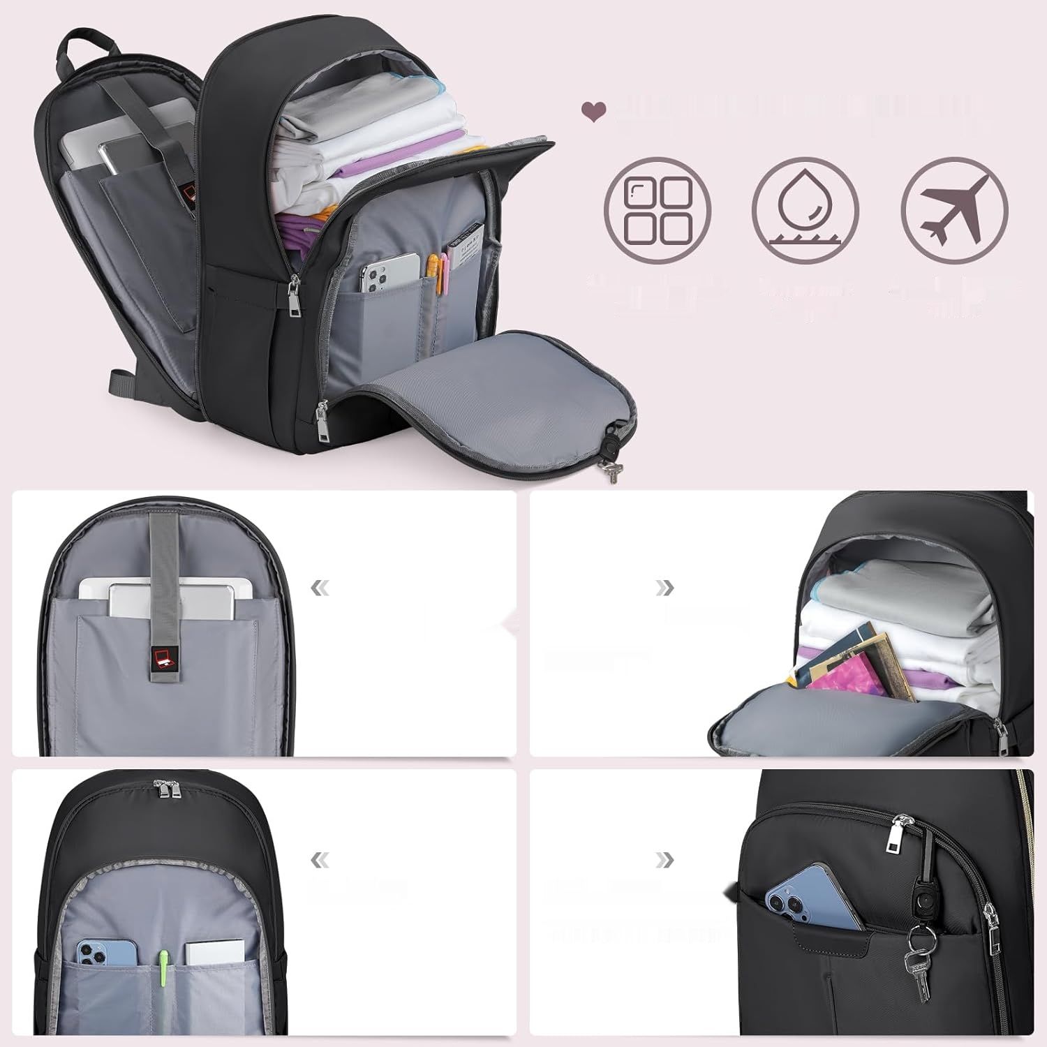 NEWHEY Plecak przenośny dla kobiety, plecak na laptopa 15,6 cala z portem USB