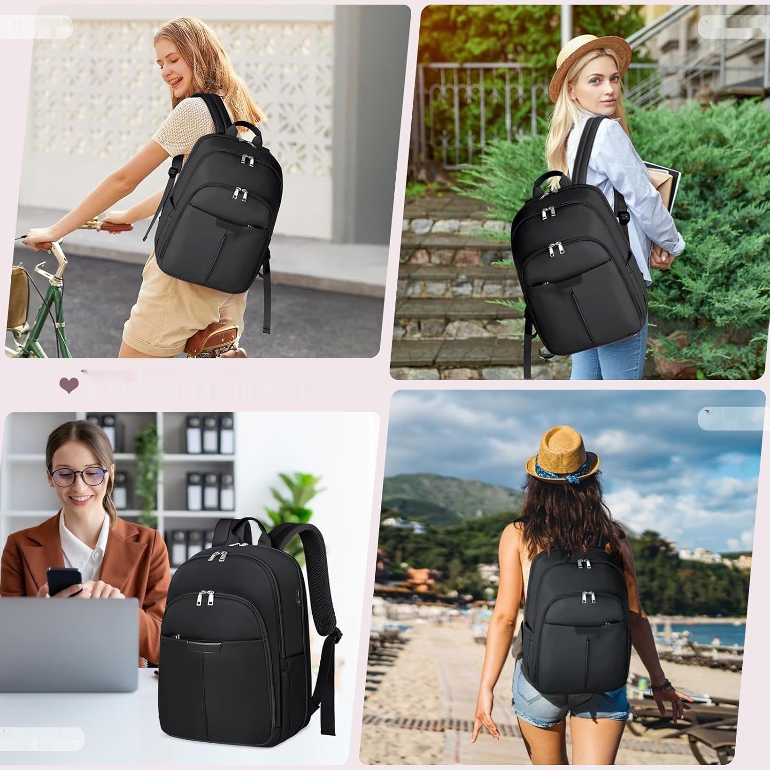 NEWHEY Plecak przenośny dla kobiety, plecak na laptopa 15,6 cala z portem USB