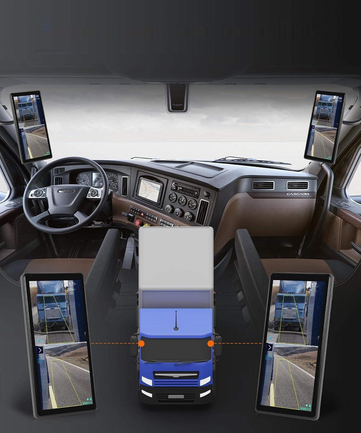 Lusterko wsteczne z pionowym ekranem do samochodów ciężarowych z 2 kamerami cofania